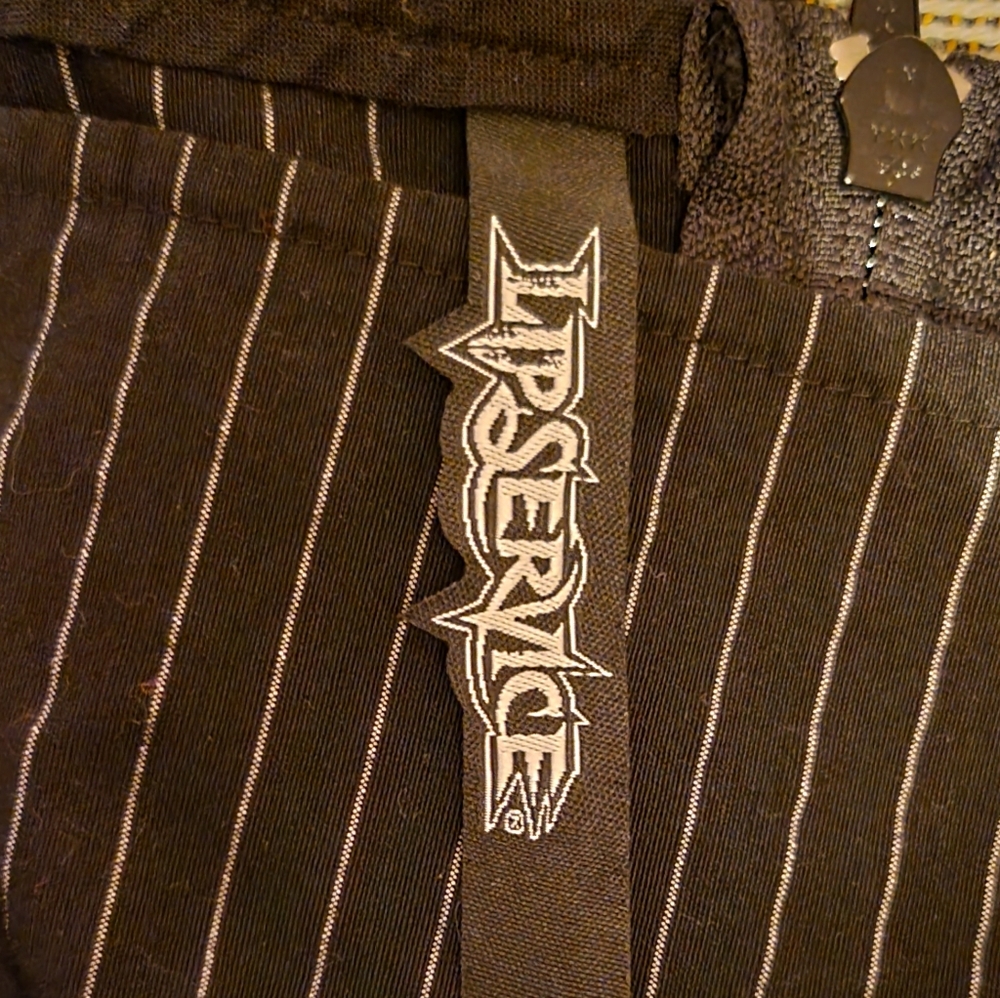 Lip Service OG Vintage Gangsta Pranksta Pinstripe Bondage Mobster Mini Dress Med - Picture 4 of 5